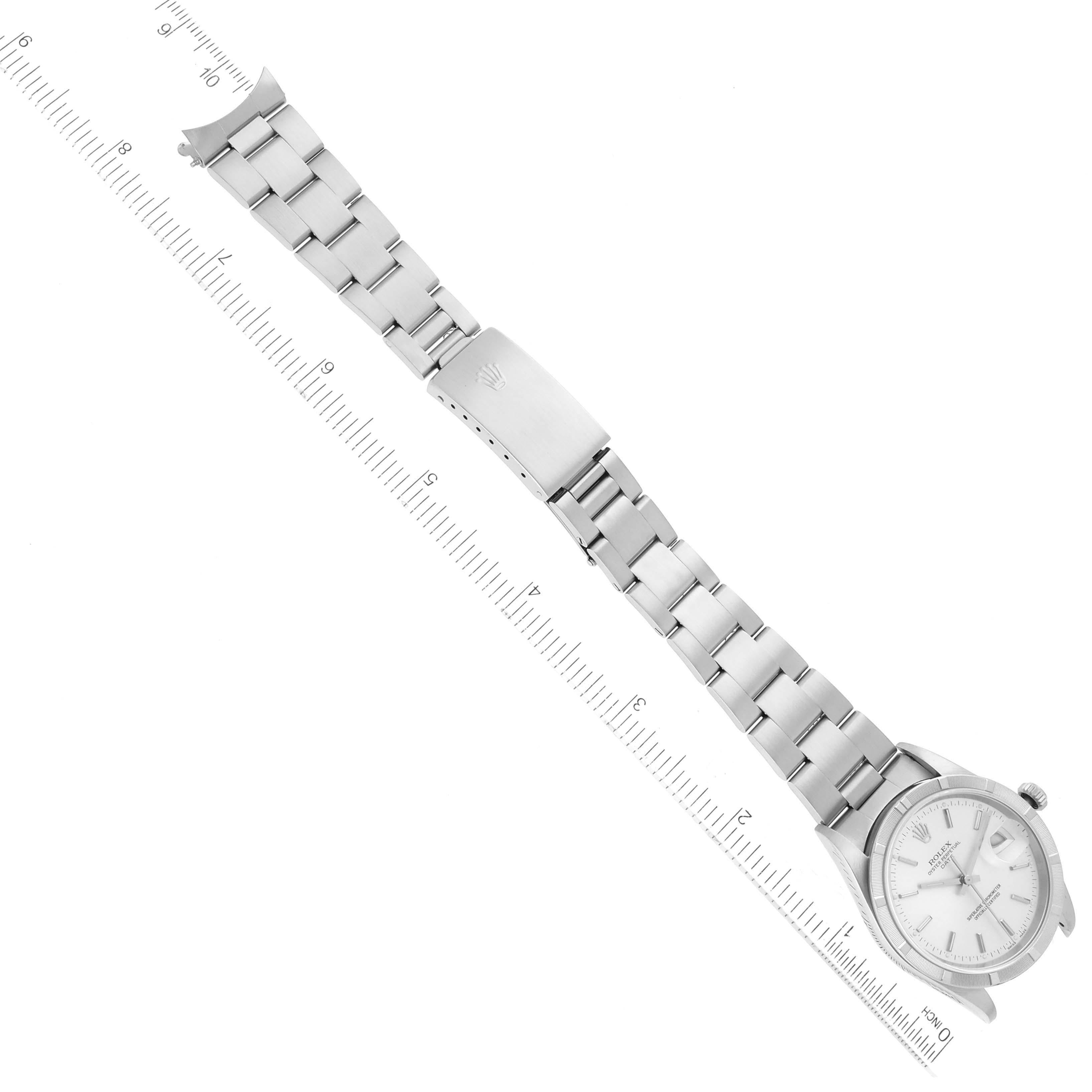 Rolex Date Silver Dial Engine Turned Bezel Steel Mens Watch 15210 Papers For Sale 3