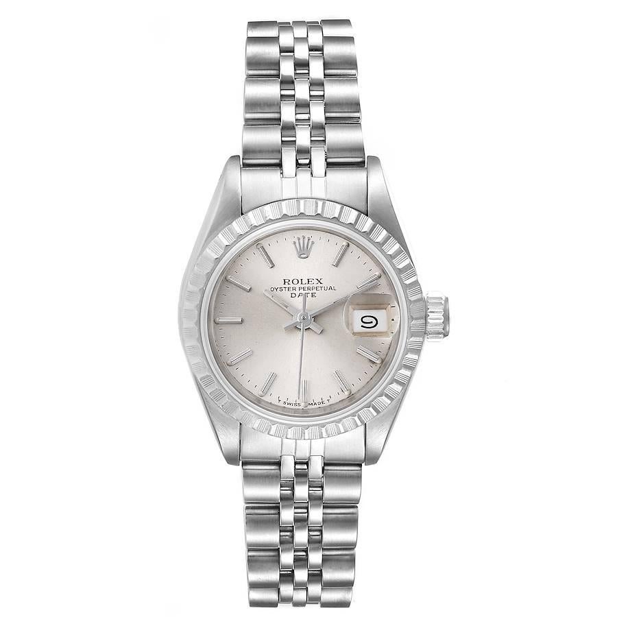 Rolex Date Silver Dial Jubilee Bracelet Steel Ladies Watch 69240. Officially certified chronometer self-winding movement. Stainless steel oyster case 26.0 mm in diameter. Rolex logo on a crown. Stainless steel engine turned bezel. Scratch resistant