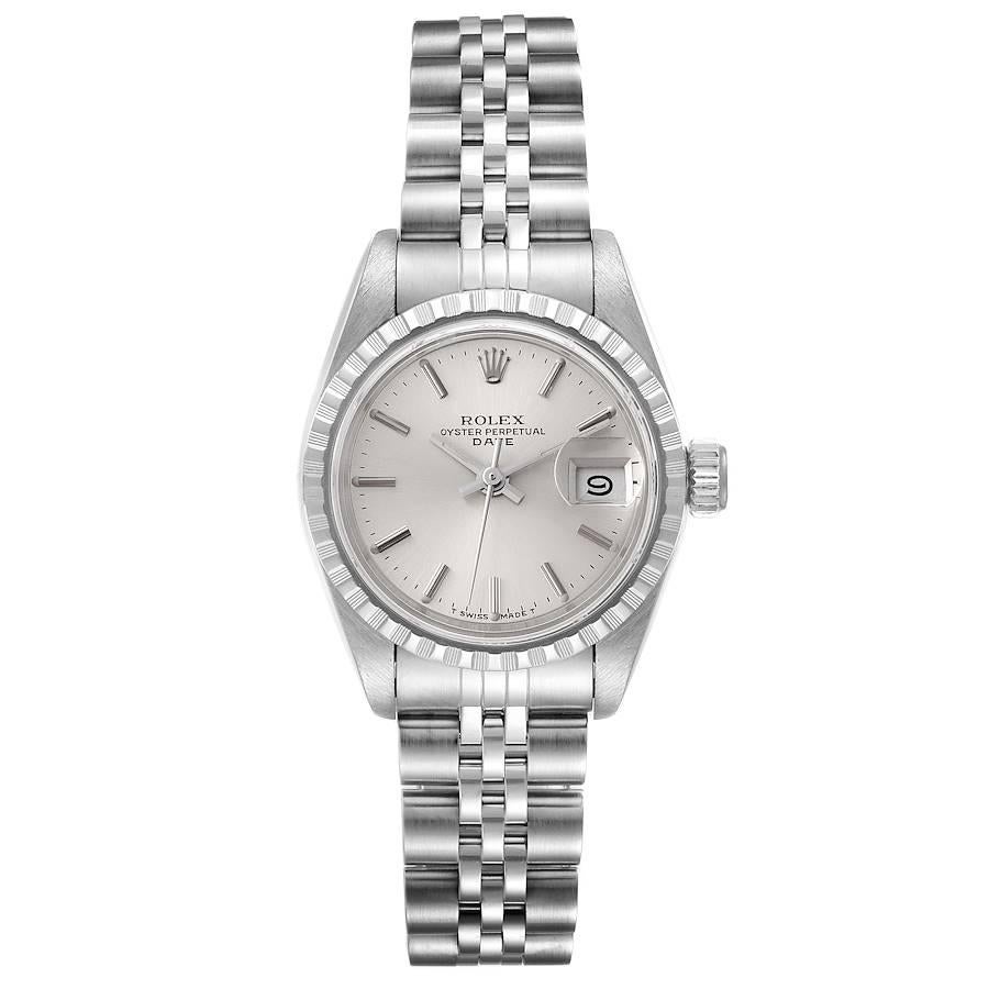 Rolex Date Silver Dial Jubilee Bracelet Steel Ladies Watch 69240. Officially certified chronometer self-winding movement. Stainless steel oyster case 26.0 mm in diameter. Rolex logo on a crown. Stainless steel engine turned bezel. Scratch resistant