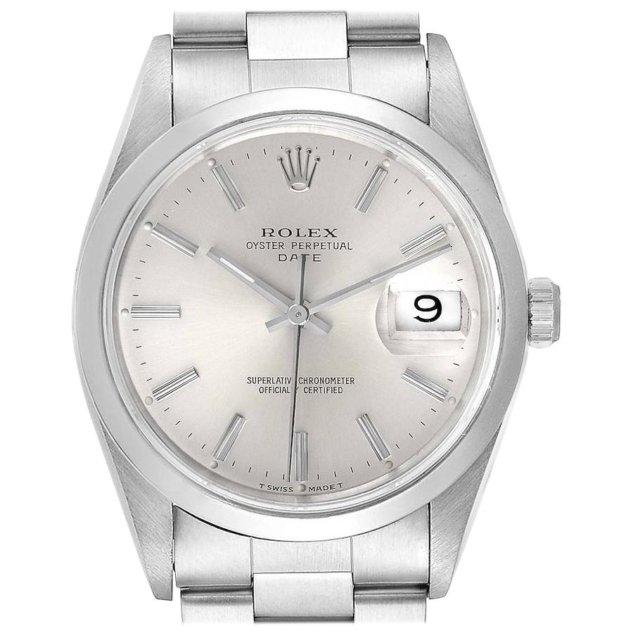 Rolex Date Silver Dial Oyster Bracelet Automatic Men's Watch 15200 Box For Sale