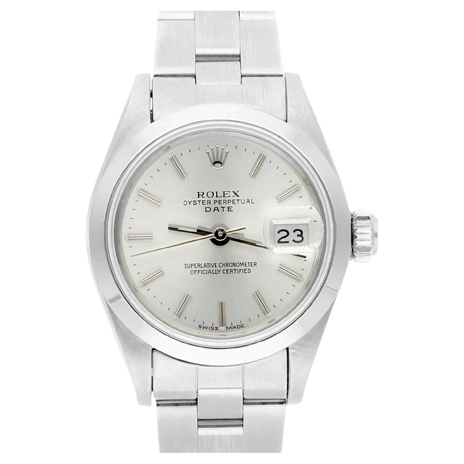 Rolex Date Silver Dial Oyster Bracelet Stainless Steel Ladies Watch 69160 For Sale