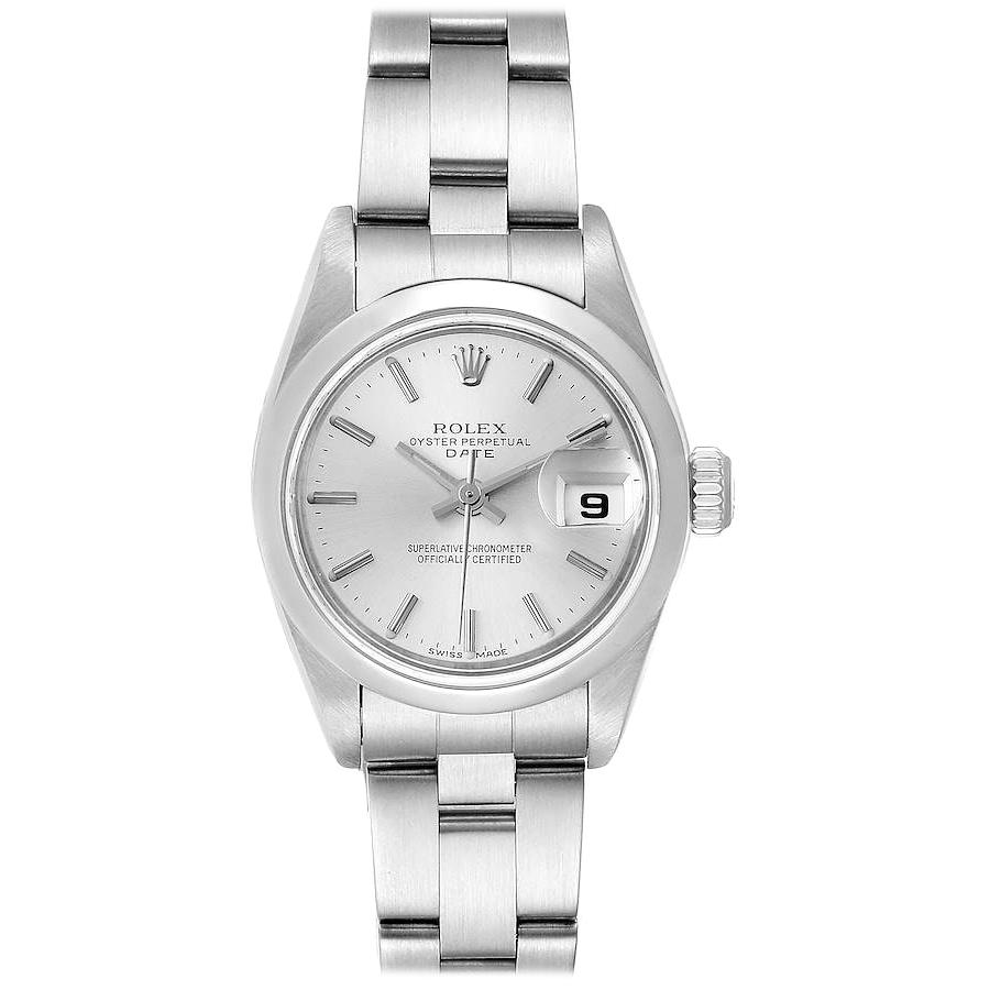 Rolex Date Silver Dial Oyster Bracelet Steel Ladies Watch 79160 Papers For Sale