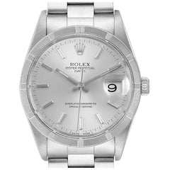 Rolex Date Silver Dial Oyster Bracelet Steel Men's Watch 15210 Box Papers