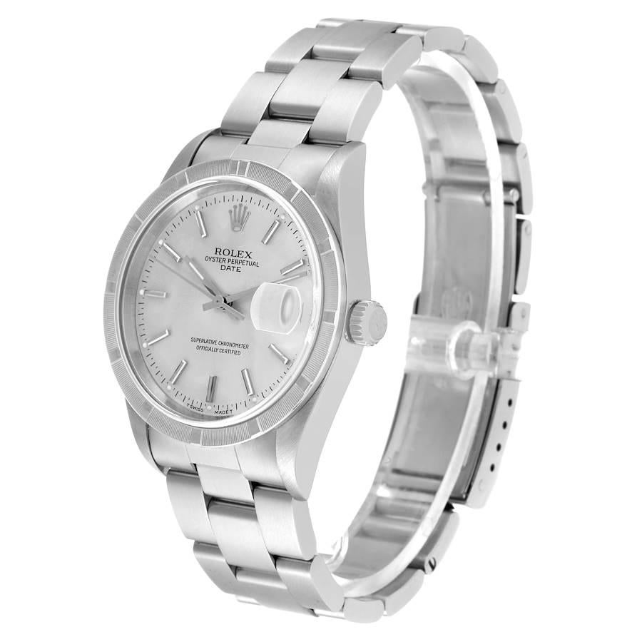 Rolex Edelstahl-Herrenuhr mit gedrechselter Lünette und silbernem Zifferblatt 15210 1