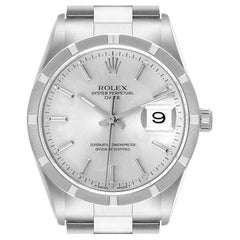 Rolex Date Silver Dial Steel Engine Turned Bezel Mens Watch 15210