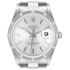 Rolex Date Silver Dial Steel Engine Turned Bezel Mens Watch 15210