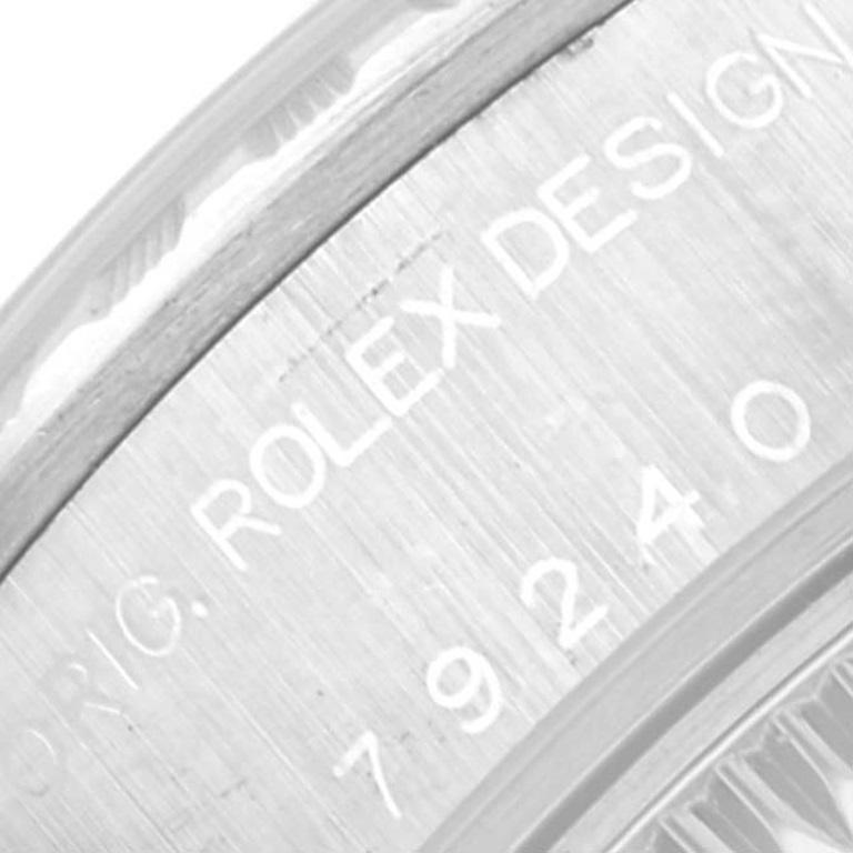 Rolex Date Silver Tapestry Dial Ladies Watch 79240 Box Papers In Excellent Condition In Atlanta, GA