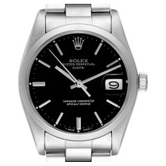 Rolex Date Smooth Bezel Black Dial Steel Vintage Mens Watch 1500
