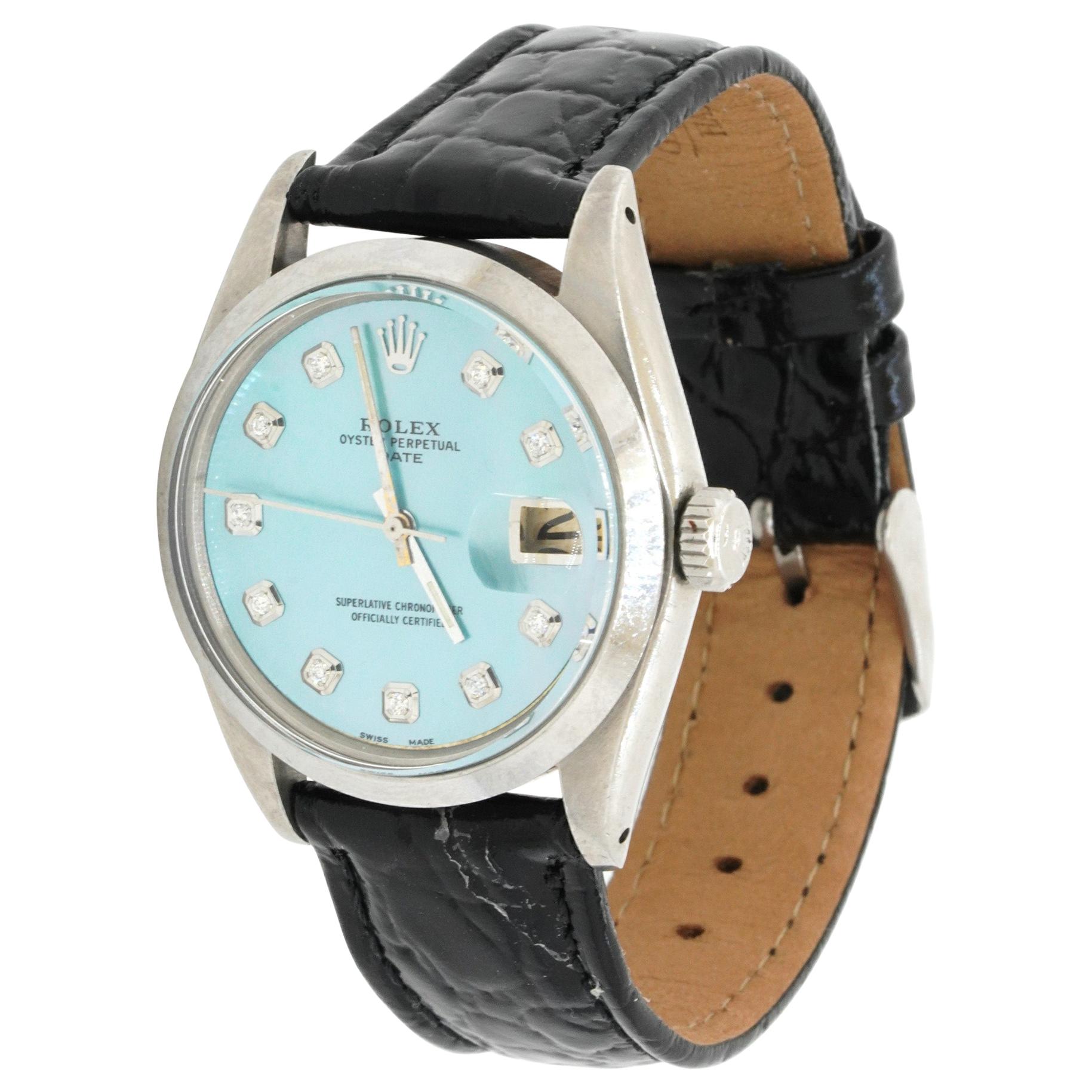 Rolex Date SS Automatic Men's Watch w/ Amazing Blue MOP Diamond Dial For Sale