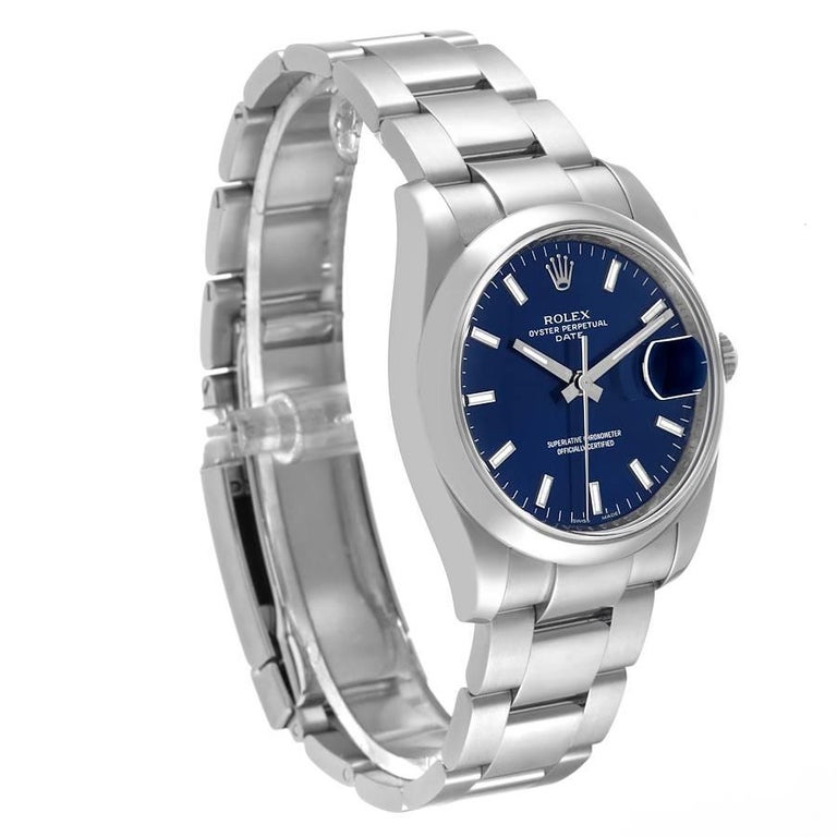Rolex Date Stainless Steel Blue Baton Dial Mens Watch 115200 For Sale ...