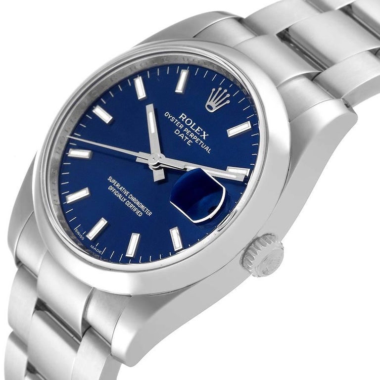 Rolex Date Stainless Steel Blue Baton Dial Mens Watch 115200 For Sale ...