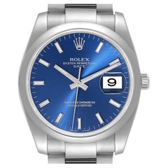 Rolex Date Stainless Steel Blue Baton Dial Mens Watch 115200