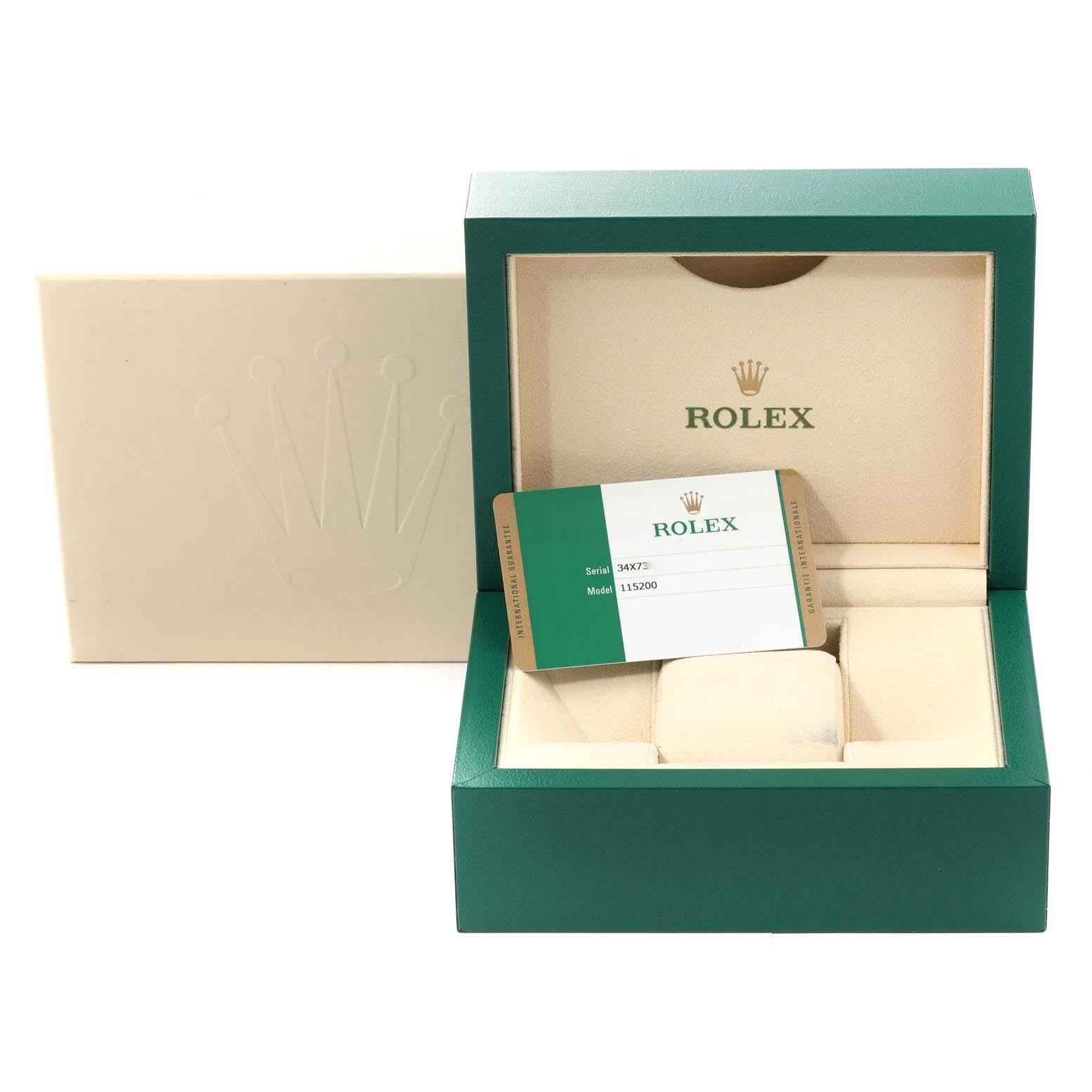 Rolex Date Edelstahl Blaues Zifferblatt Herrenuhr 115200 Box Card im Angebot 7