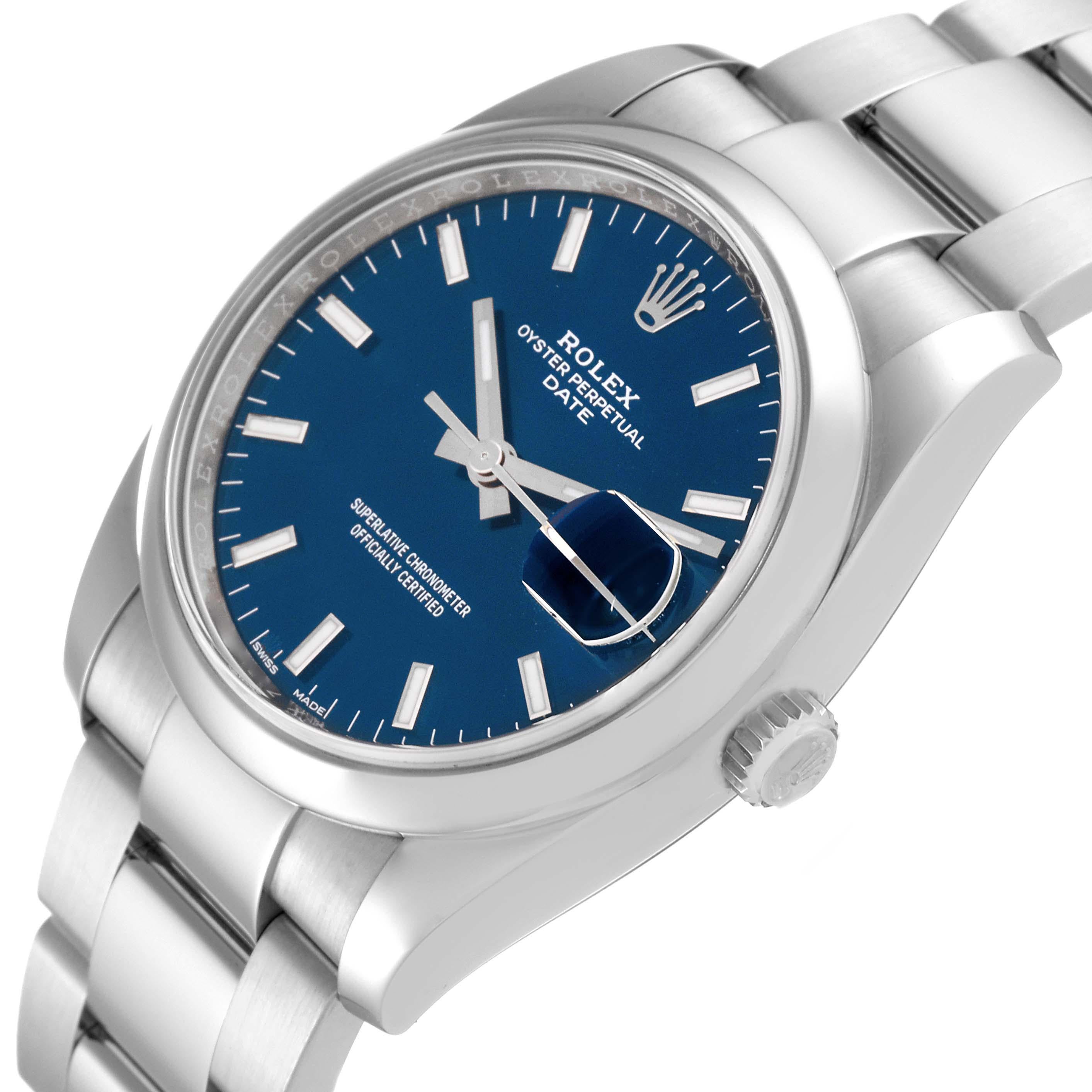 Rolex Date Acero Inoxidable Esfera Azul Reloj Caballero 115200 Caja Tarjeta en Excelente estado para la venta en Atlanta, GA