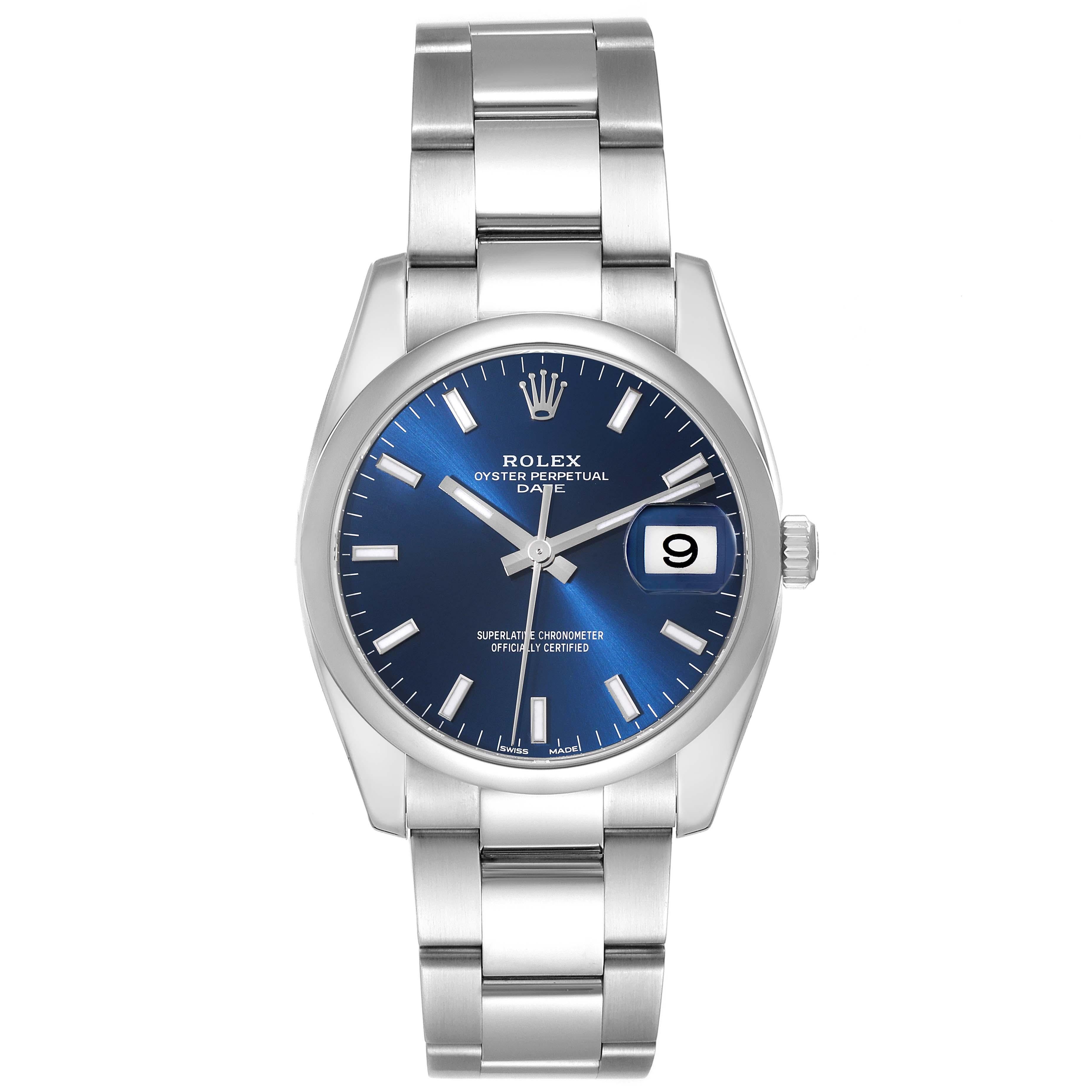 De los hombres Rolex Date Acero Inoxidable Esfera Azul Reloj Caballero 115200 Caja Tarjeta en venta