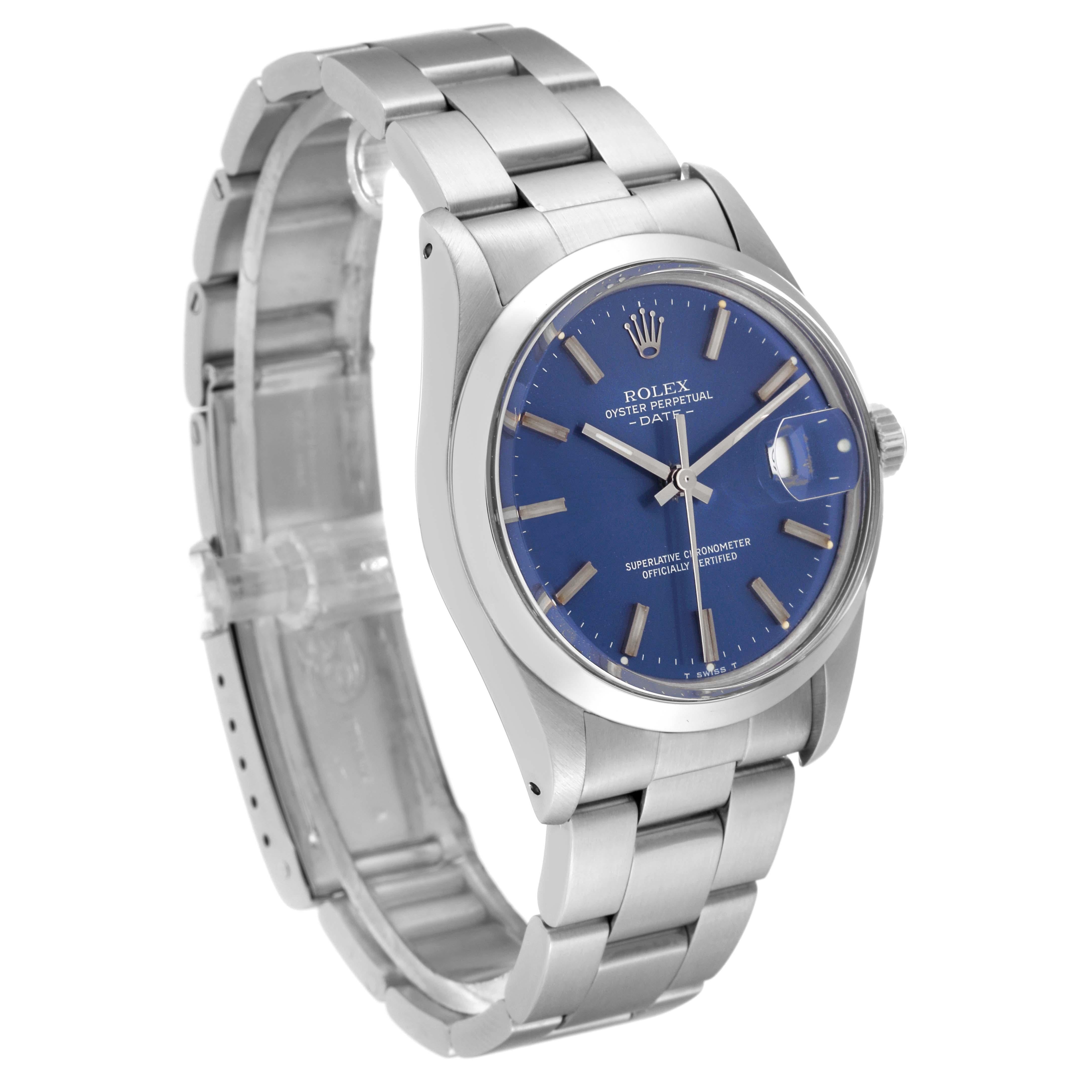 Rolex Date Stainless Steel Blue Dial Vintage Mens Watch 15000 In Good Condition In Atlanta, GA