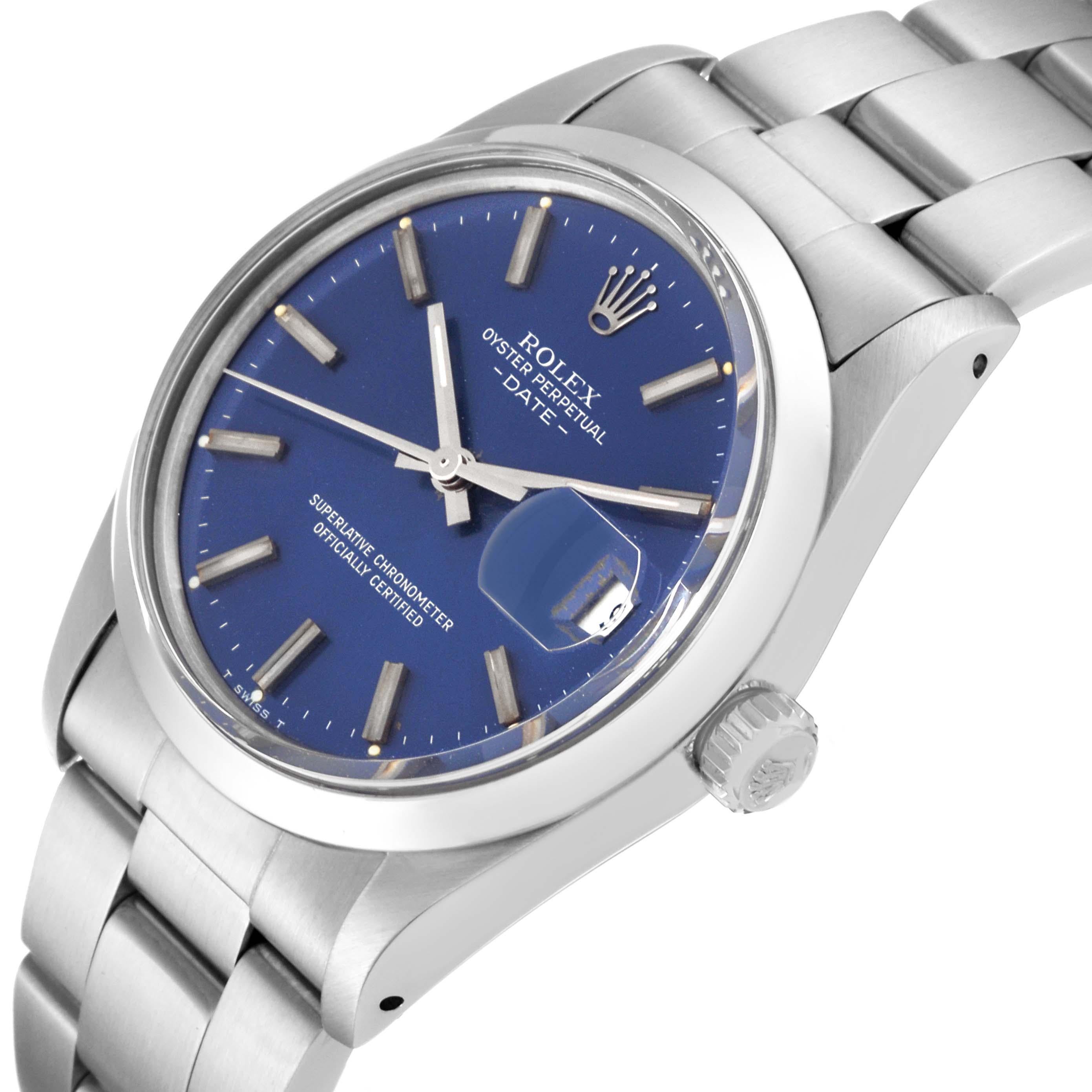 Rolex Date Stainless Steel Blue Dial Vintage Mens Watch 15000 1