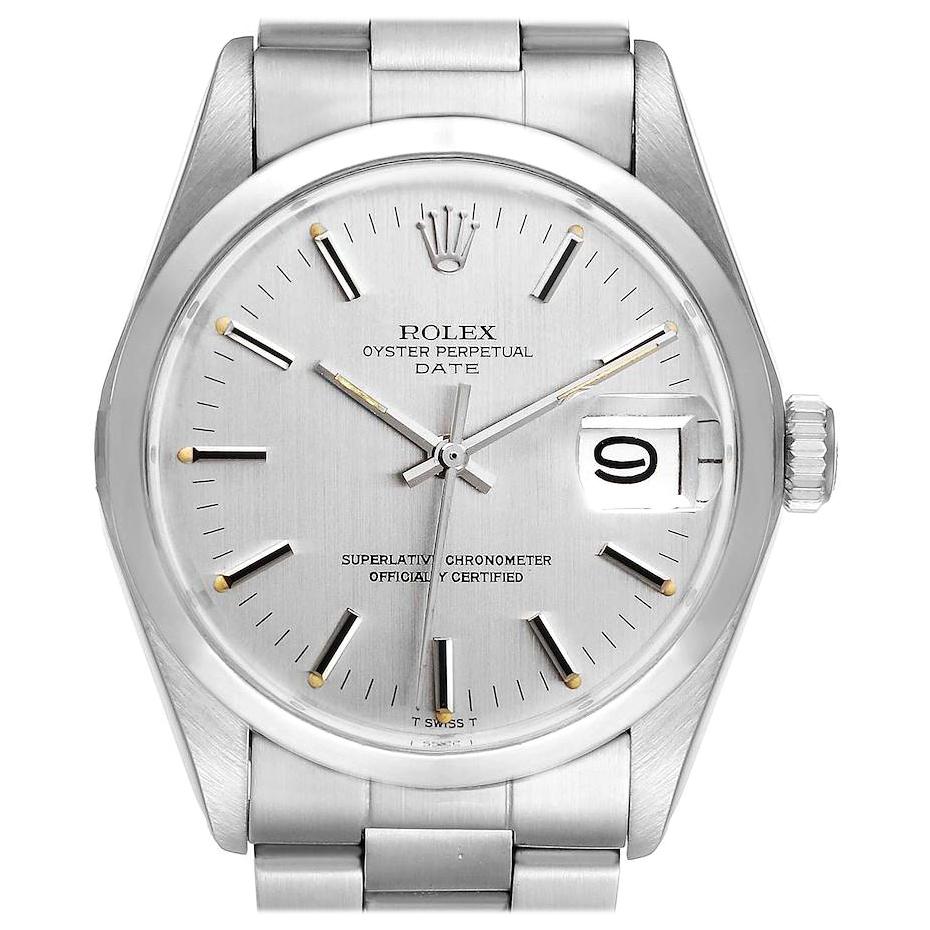 Rolex Date Stainless Steel Silver Dial Vintage Men's Watch 1500 Papers For Sale