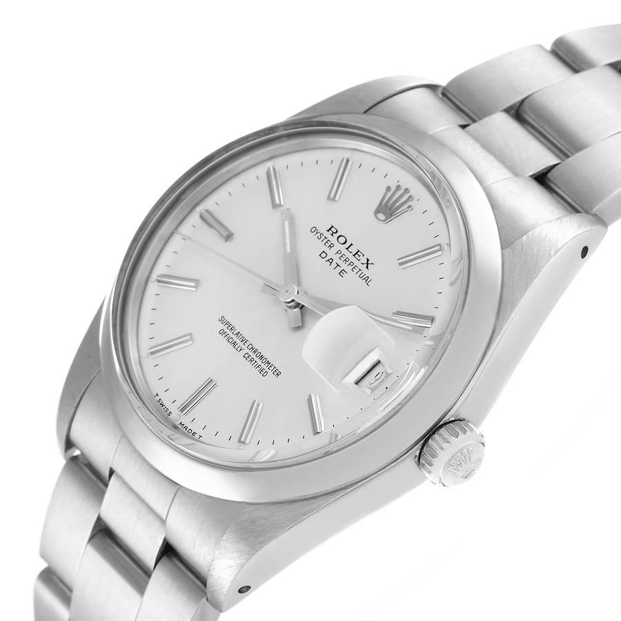 Rolex Date Stainless Steel Silver Dial Vintage Mens Watch 15000 In Excellent Condition In Atlanta, GA