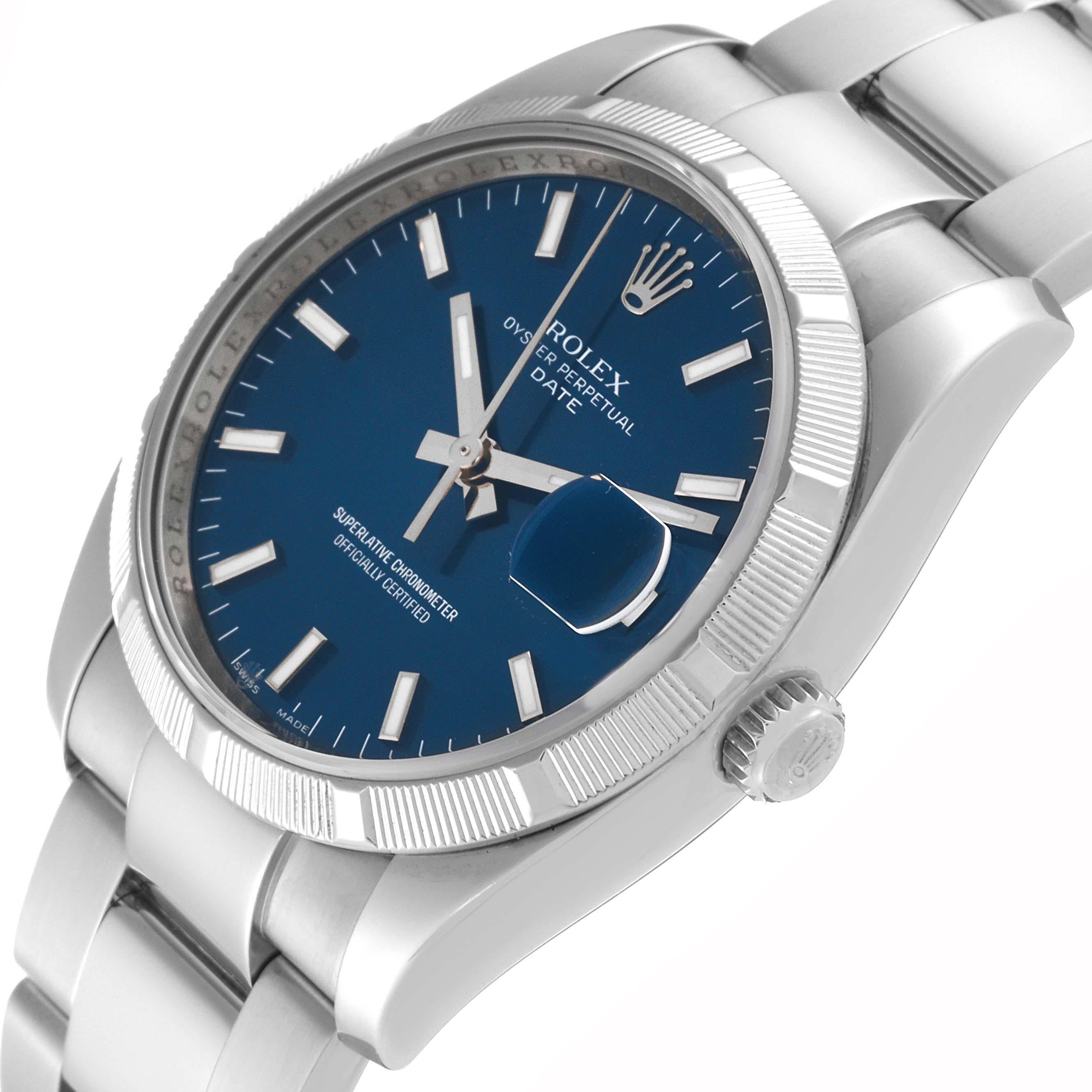 Rolex Date Steel Blue Dial Oyster Bracelet Automatic Mens Watch 115210 In Excellent Condition For Sale In Atlanta, GA