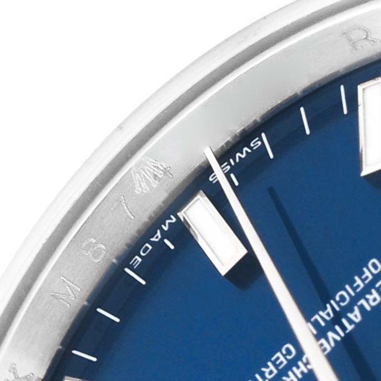 Rolex Montre automatique pour hommes Date Steel Blue Dial Oyster Bracelet 115210 en vente 1