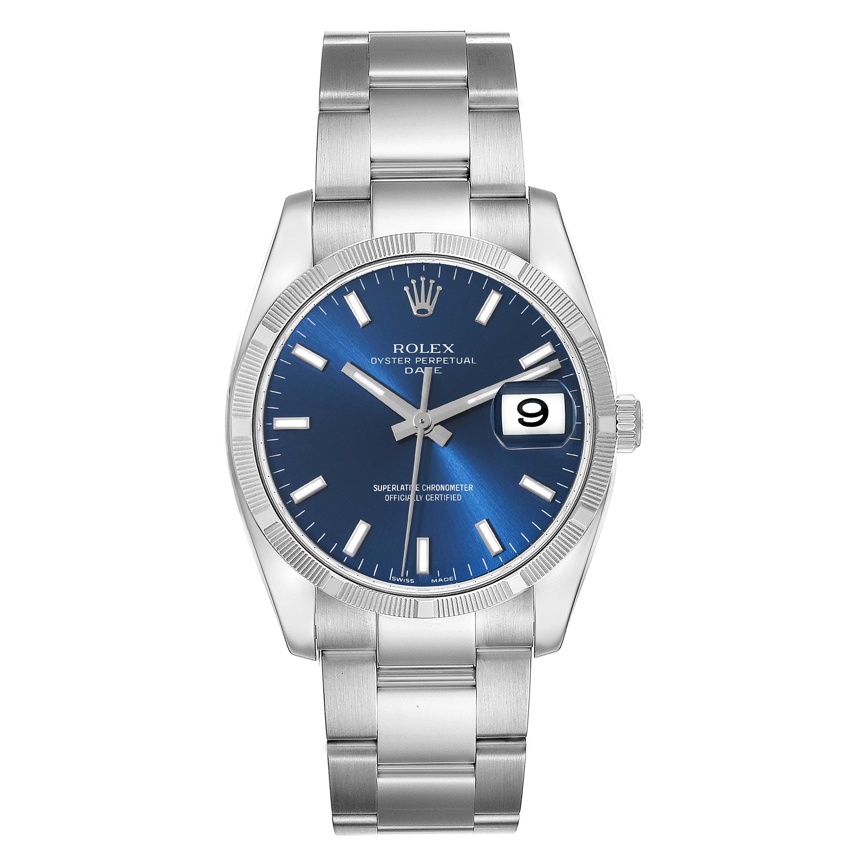 Rolex Date Steel Blue Dial Oyster Bracelet Automatic Mens Watch 115210 3