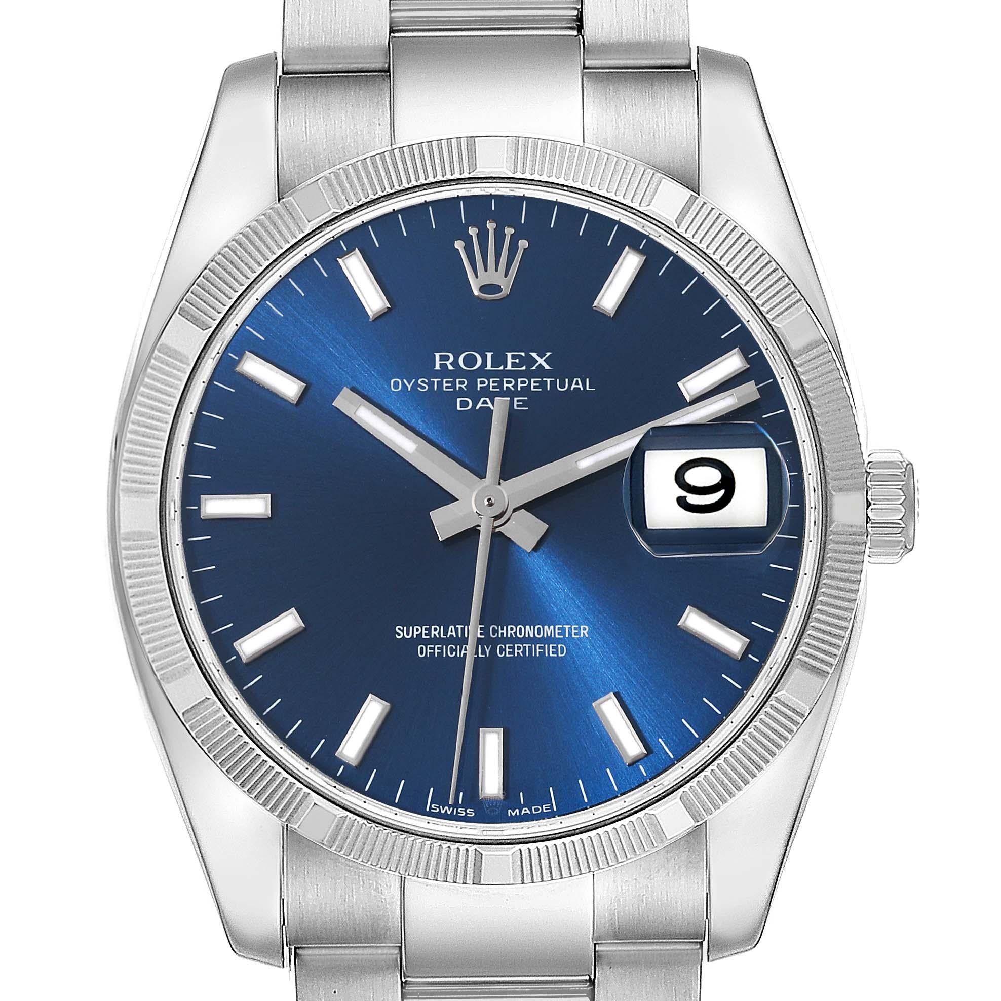 Rolex Date Steel Blue Dial Oyster Bracelet Automatic Mens Watch 115210 5