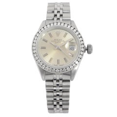 Vintage Rolex Date Steel Custom Diamond Bezel Silver Dial Ladies Watch 6917