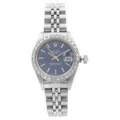 Vintage Rolex Date Steel Custom Diamonds Blue Dial Automatic Ladies 1999 Watch 79160