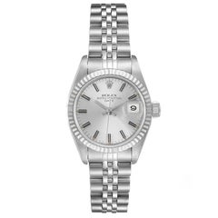 Rolex Date Steel White Gold Silver Dial Ladies Watch 69174 Box Papers