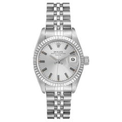 Rolex Date Steel White Gold Silver Dial Ladies Watch 69174 Box Papers