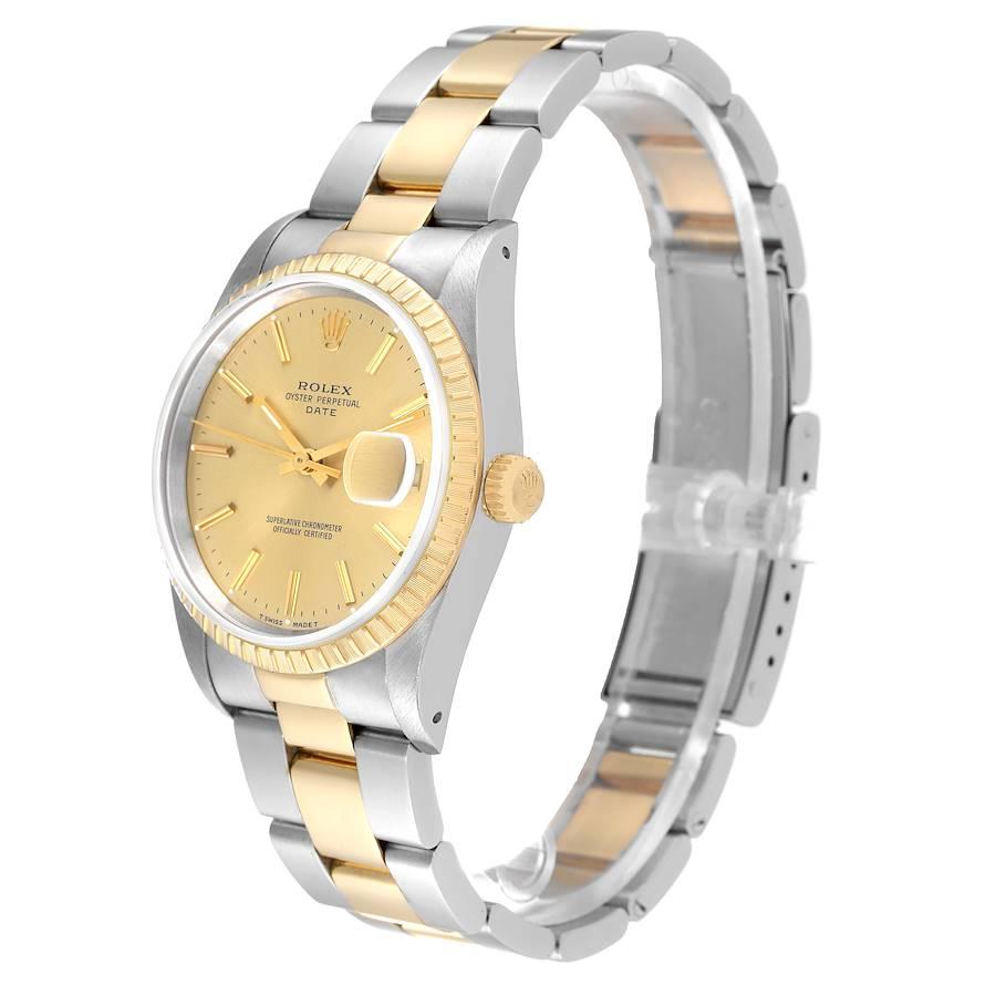 Men's Rolex Date Steel Yellow Gold Baton Dial Oyster Bracelet Mens Watch 15223
