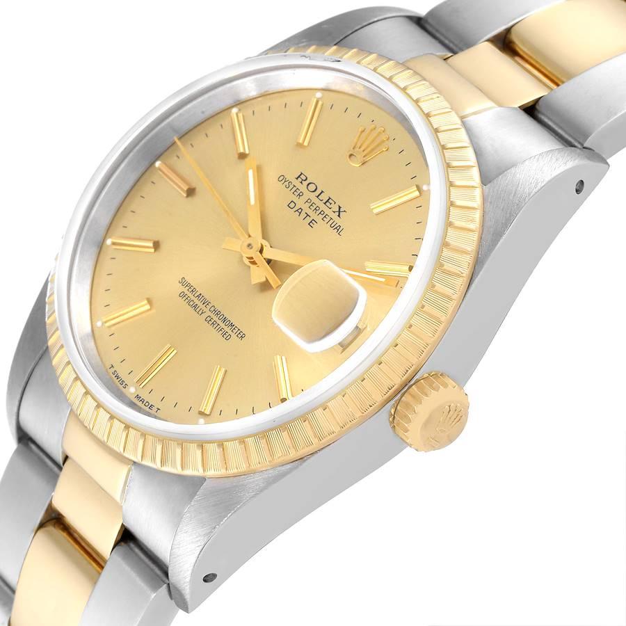Rolex Date Steel Yellow Gold Baton Dial Oyster Bracelet Mens Watch 15223 1