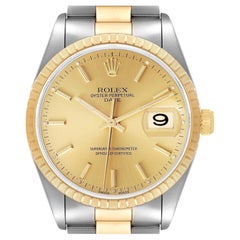 Rolex Date Steel Yellow Gold Baton Dial Oyster Bracelet Mens Watch 15223