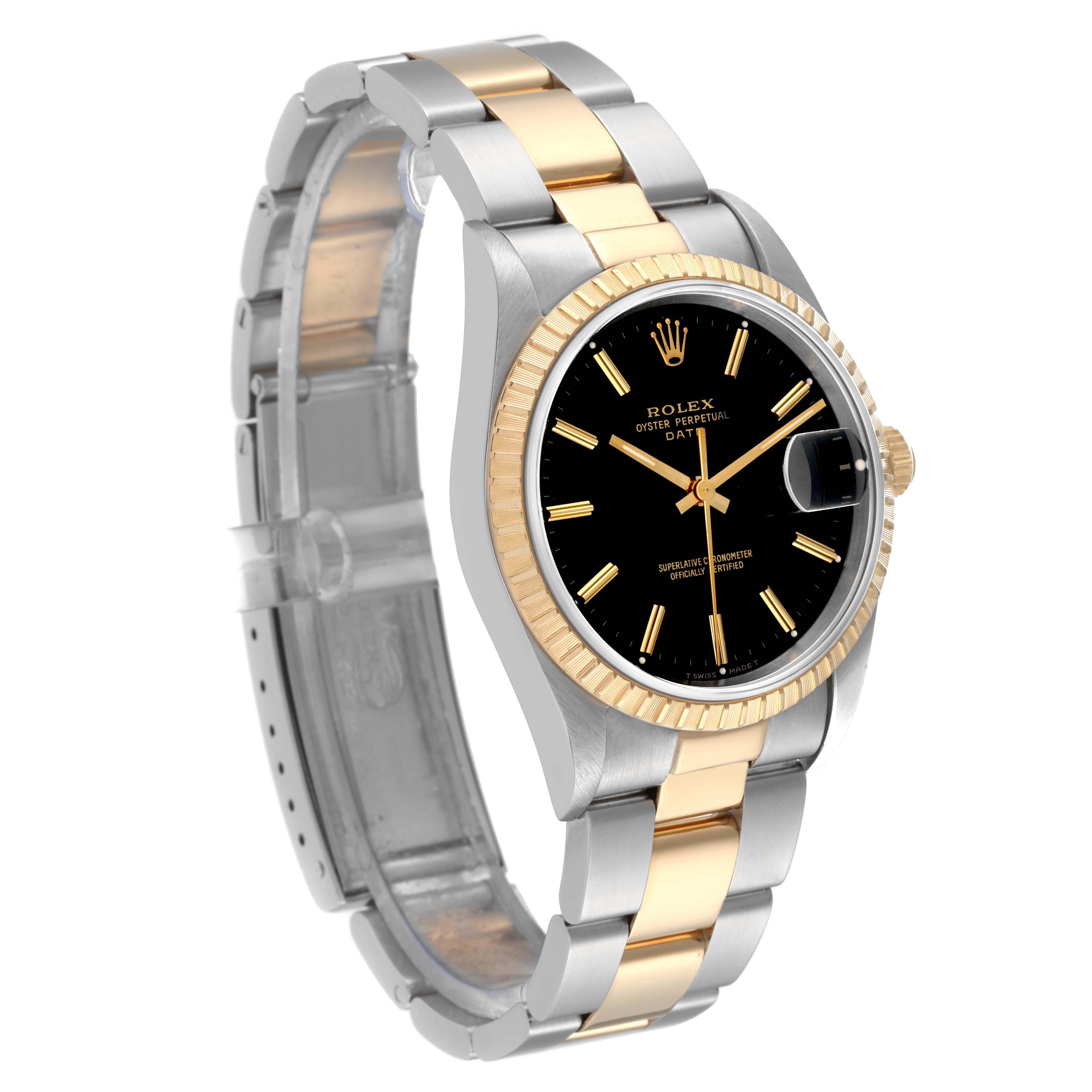Rolex Date Steel Yellow Gold Black Dial Mens Watch 15223 Box Papers In Excellent Condition In Atlanta, GA