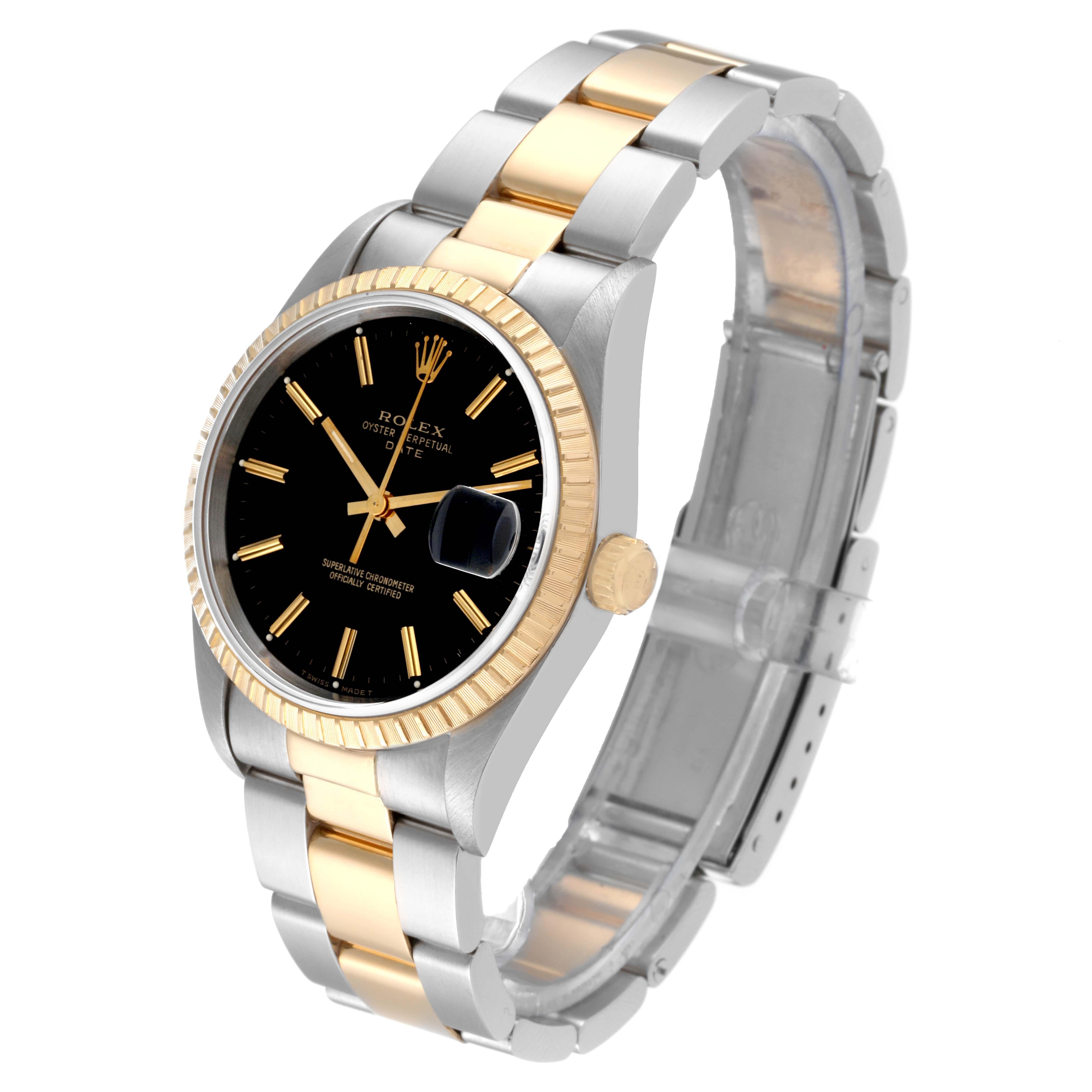 Men's Rolex Date Steel Yellow Gold Black Dial Mens Watch 15223 Box Papers