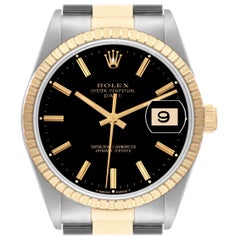 Rolex Date Steel Yellow Gold Black Dial Mens Watch 15223 Box Papers