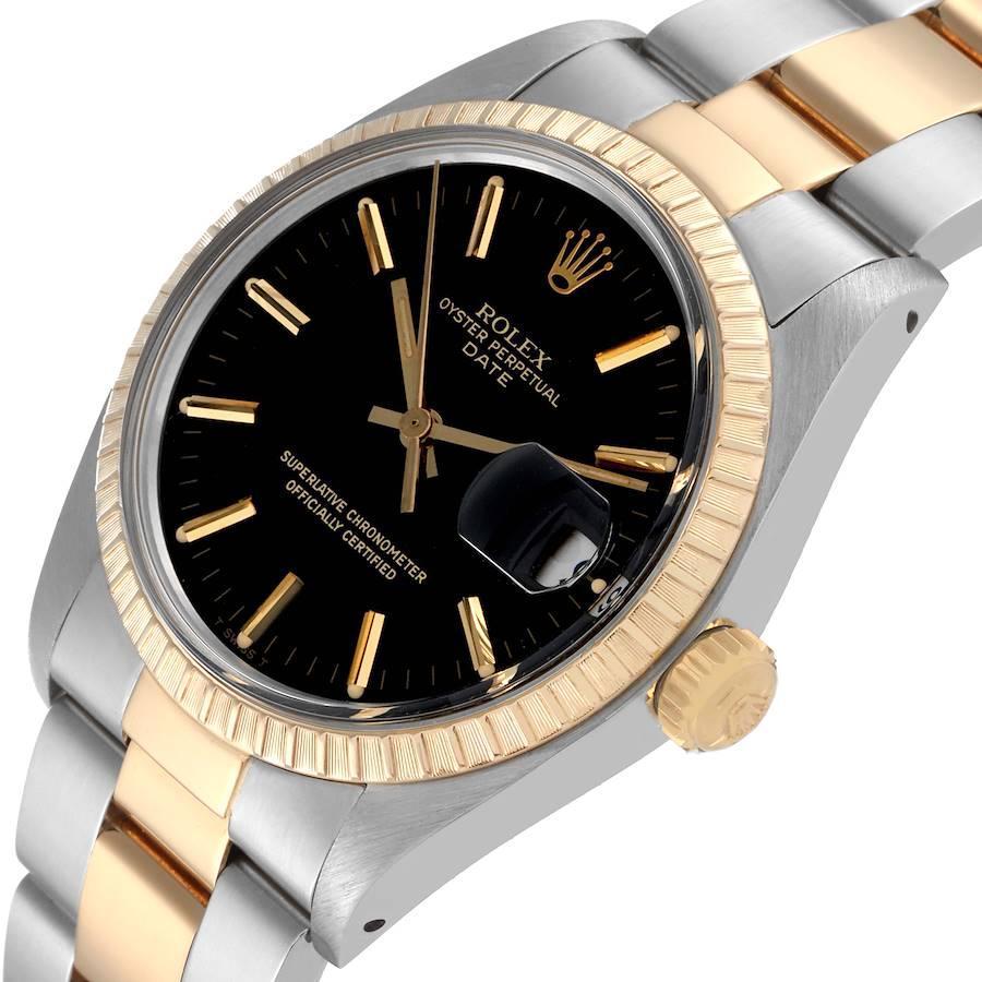 Rolex Date Steel Yellow Gold Black Dial Vintage Mens Watch 1500 1