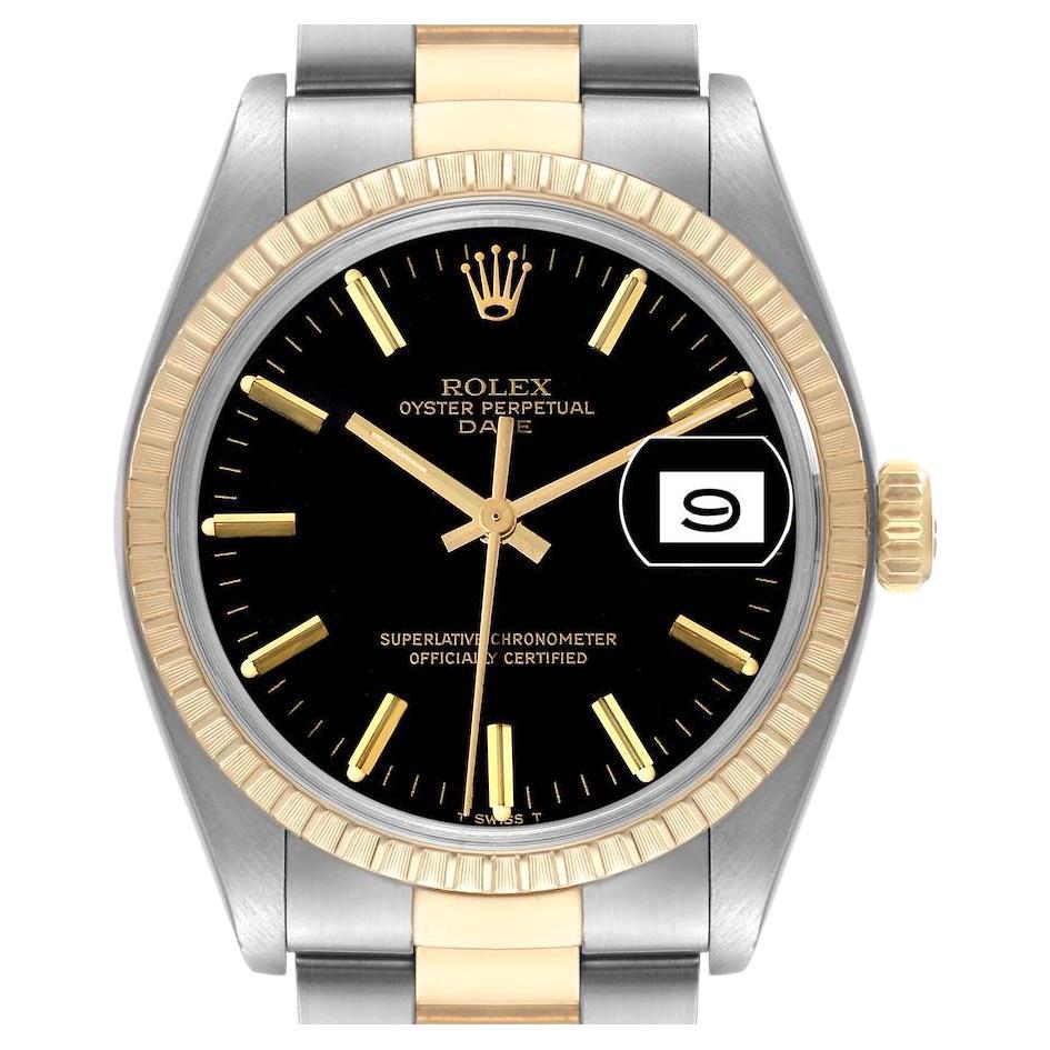 Rolex Date Steel Yellow Gold Black Dial Vintage Mens Watch 1500
