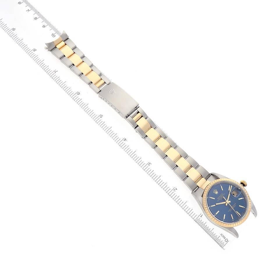 Rolex Date Steel Yellow Gold Blue Dial Mens Watch 15223 Box Papers 6