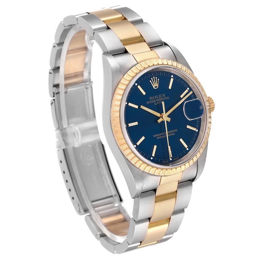Rolex Date Steel Yellow Gold Blue Dial Mens Watch 15223 Box Papers In Excellent Condition In Atlanta, GA