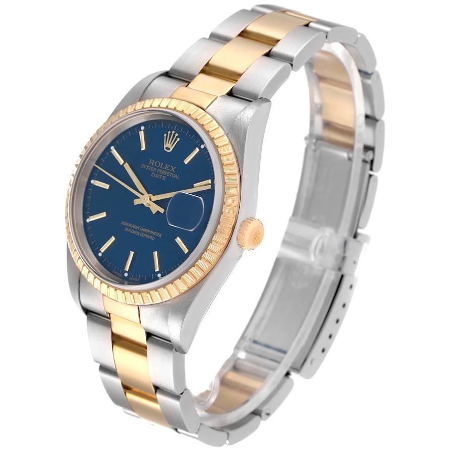 Men's Rolex Date Steel Yellow Gold Blue Dial Mens Watch 15223 Box Papers