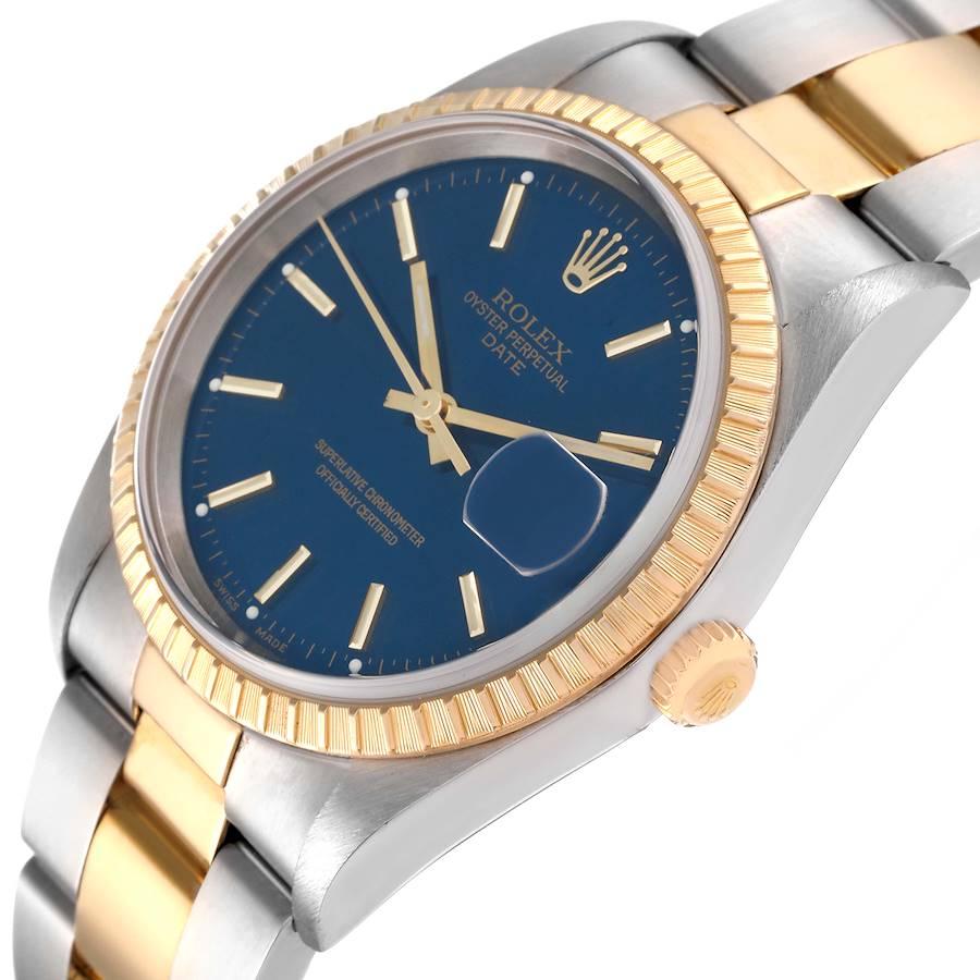 Rolex Date Steel Yellow Gold Blue Dial Mens Watch 15223 Box Papers 1