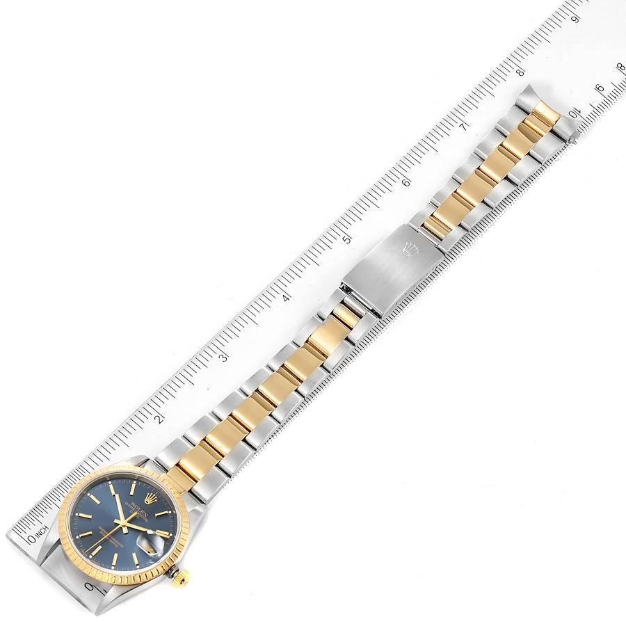 Rolex Date Steel Yellow Gold Blue Dial Oyster Bracelet Mens Watch 15223 6
