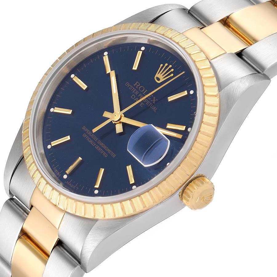 Rolex Date Steel Yellow Gold Blue Dial Oyster Bracelet Mens Watch 15223 1