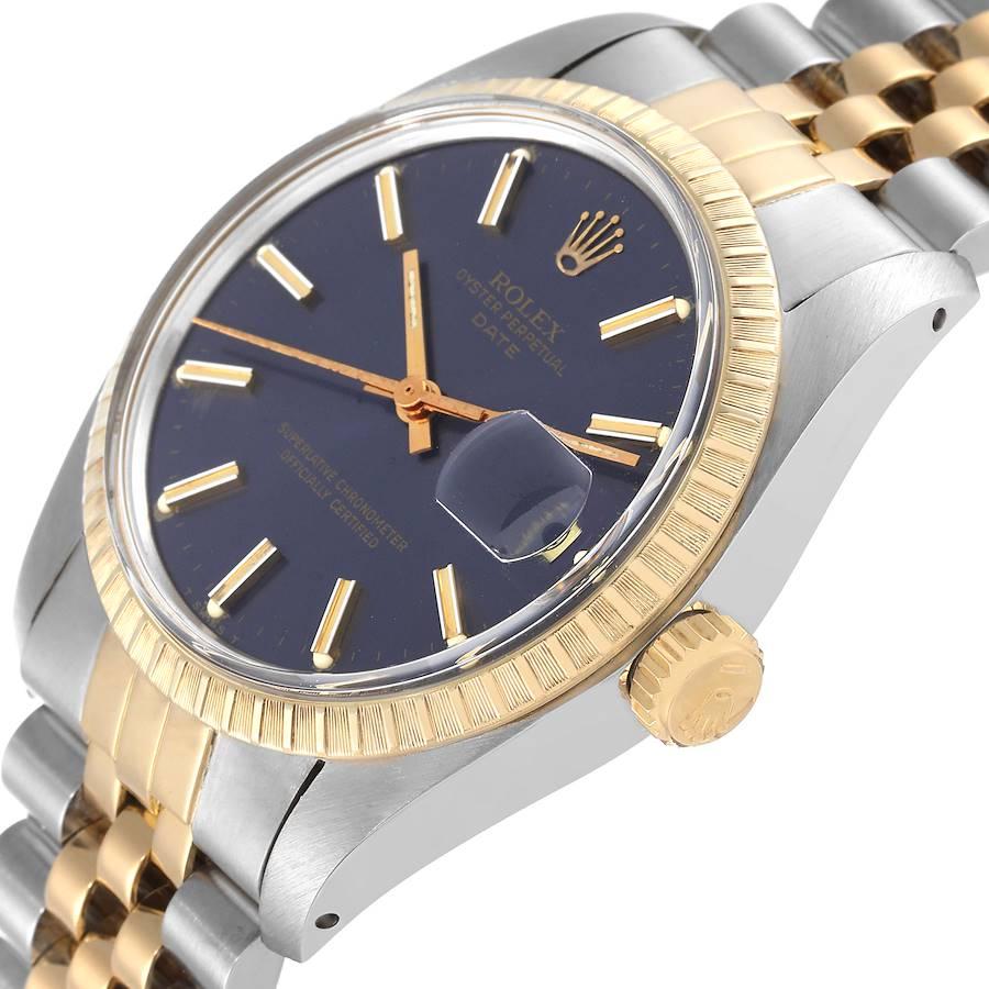 Men's Rolex Date Steel Yellow Gold Blue Dial Vintage Mens Watch 1505