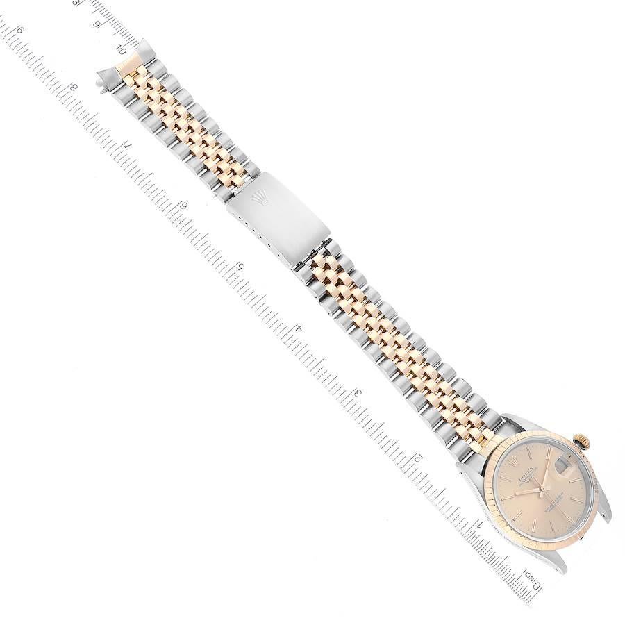 Rolex Date Steel Yellow Gold Engine Turned Bezel Champagne Dial Mens Watch 15223 6