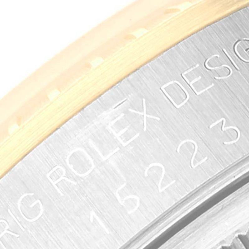 Rolex Date Steel Yellow Gold Engine Turned Bezel Champagne Dial Mens Watch 15223 1