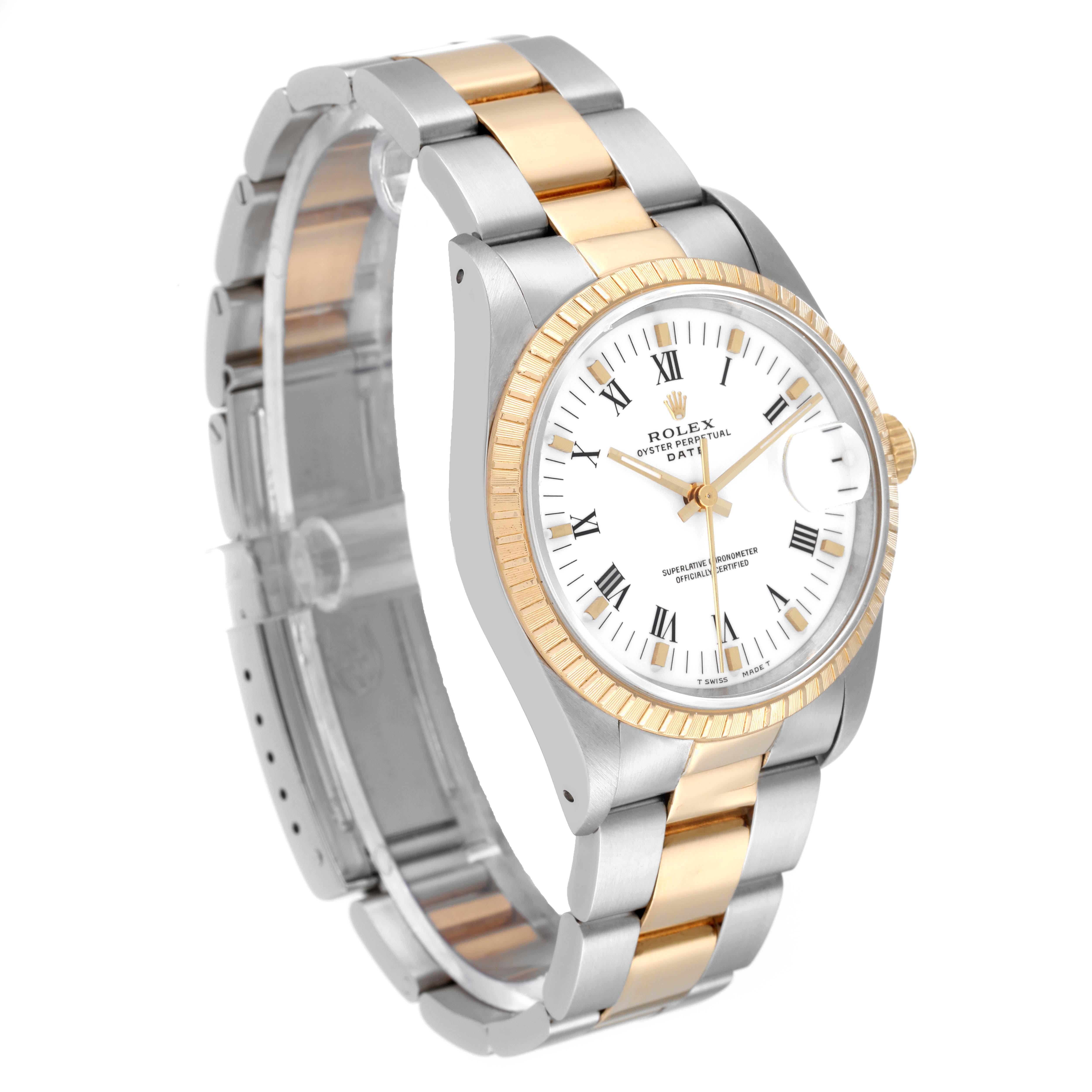 Rolex Date Steel Yellow Gold Engine Turned Bezel Mens Watch 15223 Box Papers In Excellent Condition In Atlanta, GA
