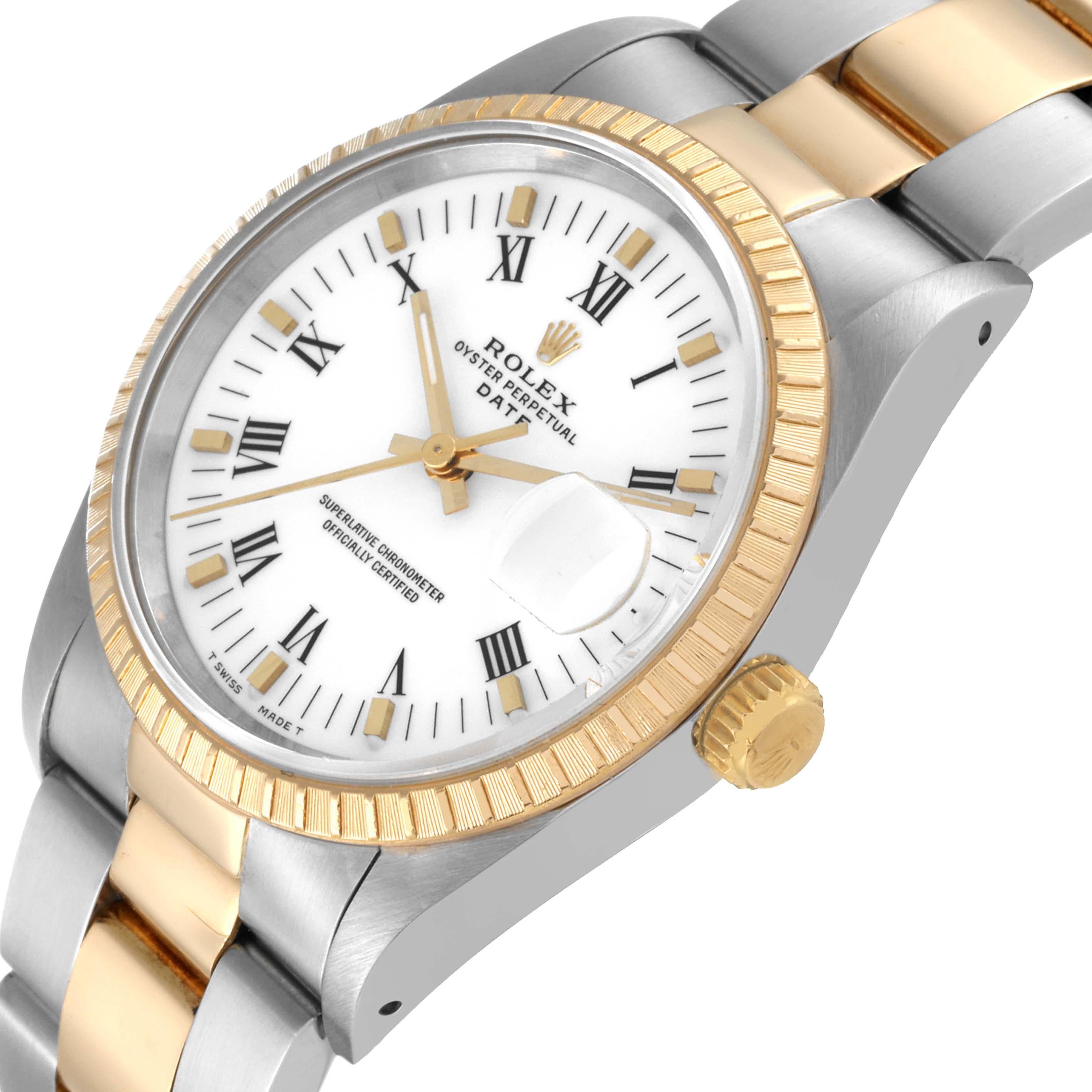 Rolex Date Steel Yellow Gold Engine Turned Bezel Mens Watch 15223 Box Papers 1